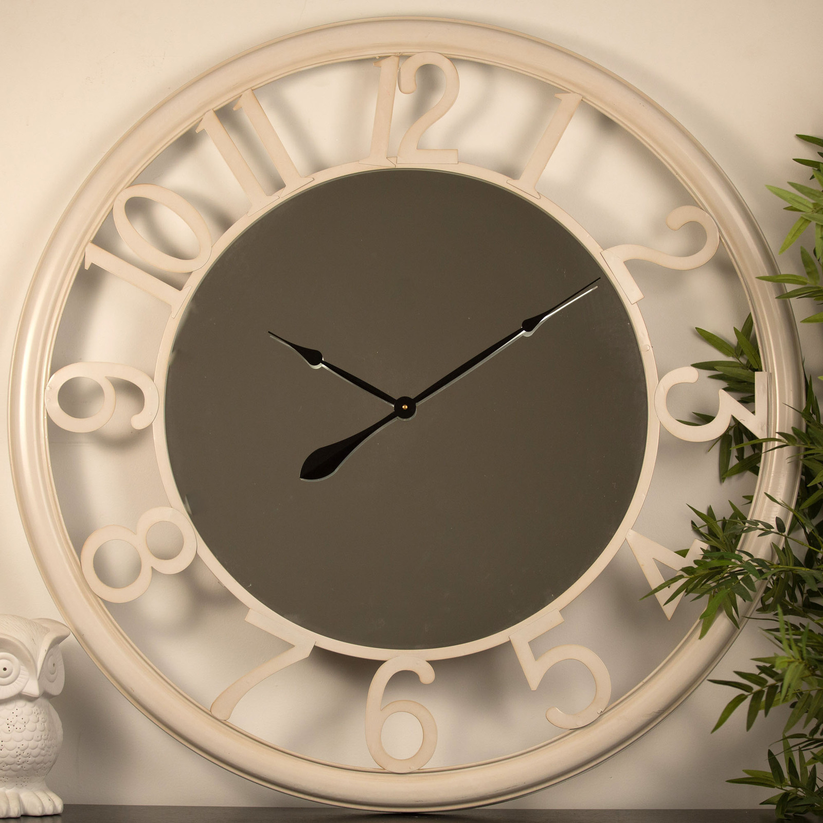 Wall Clock 101cm MIRROR Cream Metal Modern Industrial Unique Glass