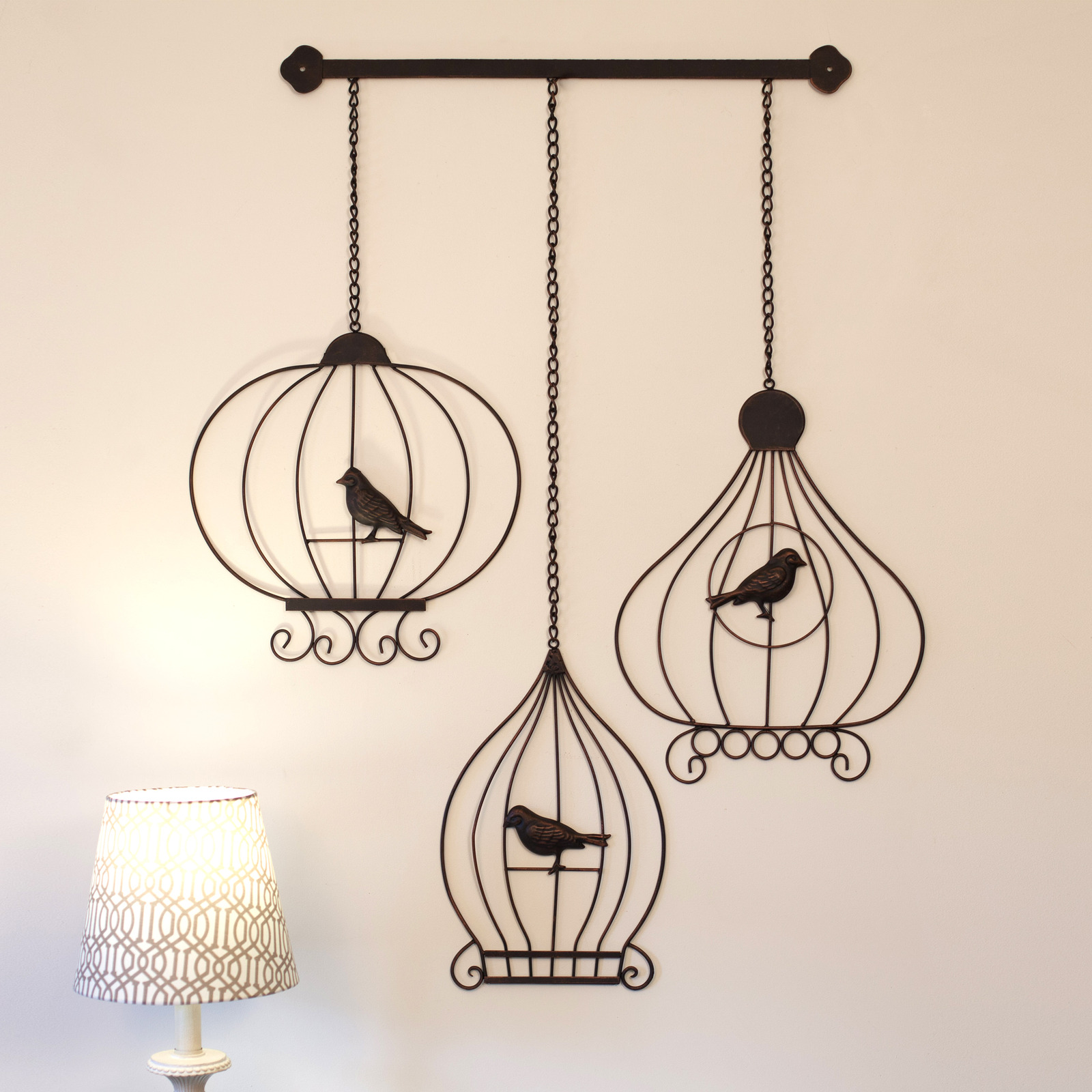 Iron Metal Wall Art LRG 52cm Vintage BIRDCAGES Outdoor Hanging Garden