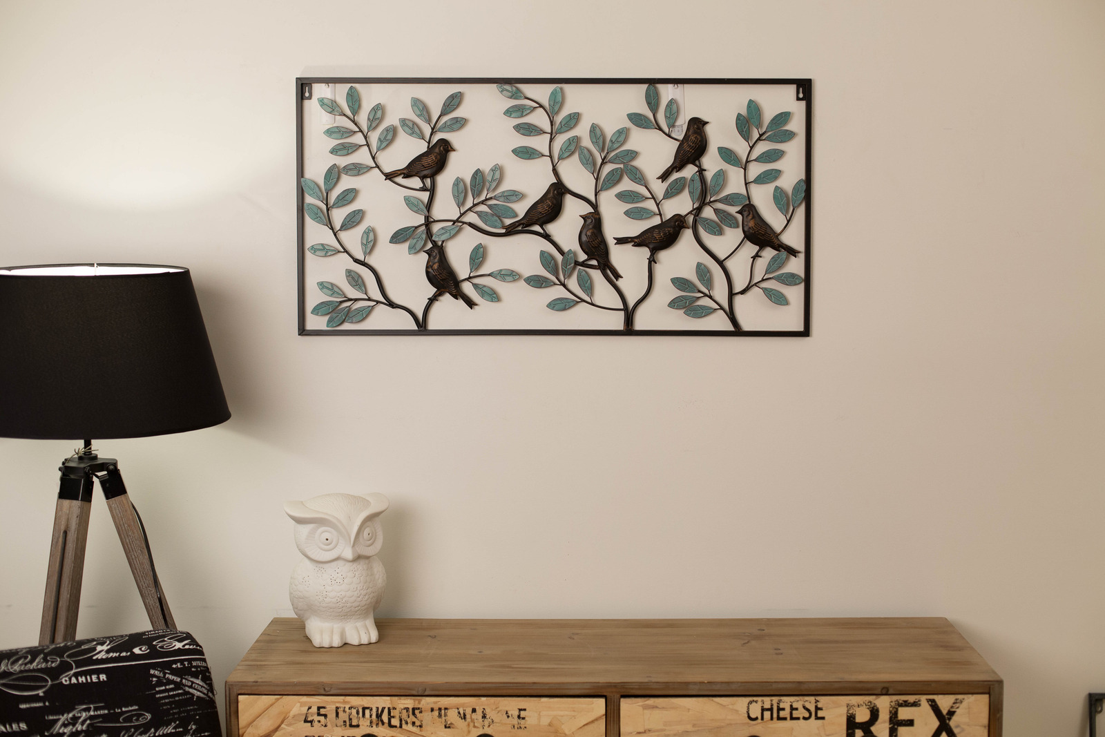 Wrought Iron Metal Wall Art Round BIRDS IN TREE Large Vintage Outdoor