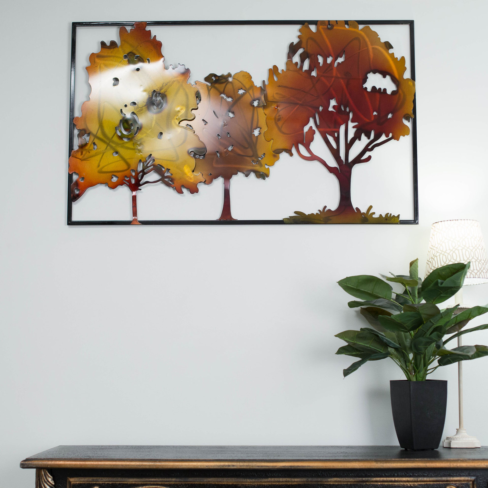 Galvanised Metal AUTUMN TREES Wall Art 100cm LRG Vintage Outdoor