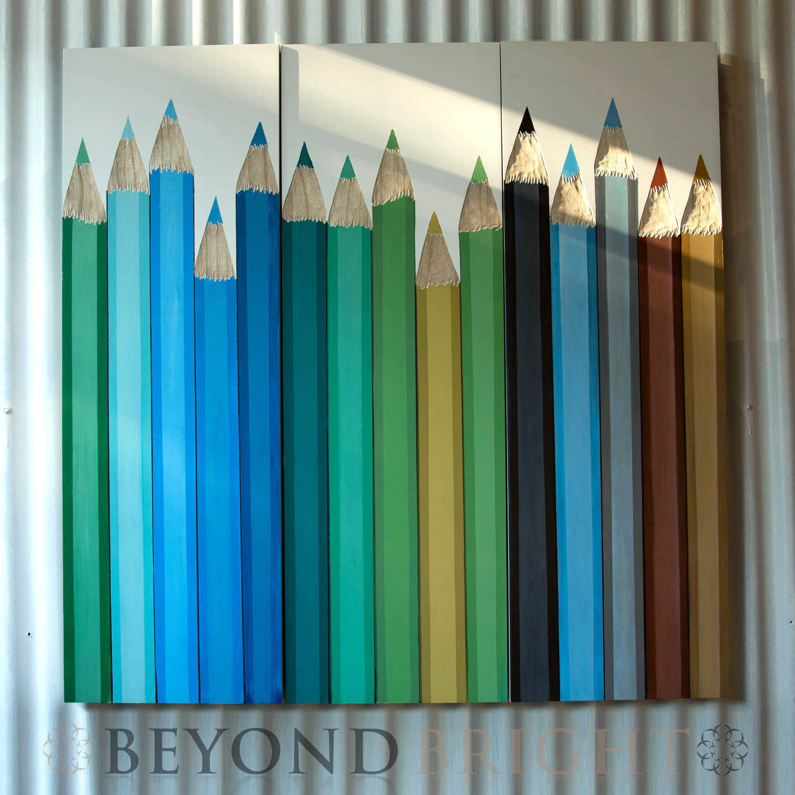 3 Panel Coloured Pencils Wall Art Mango Wood
