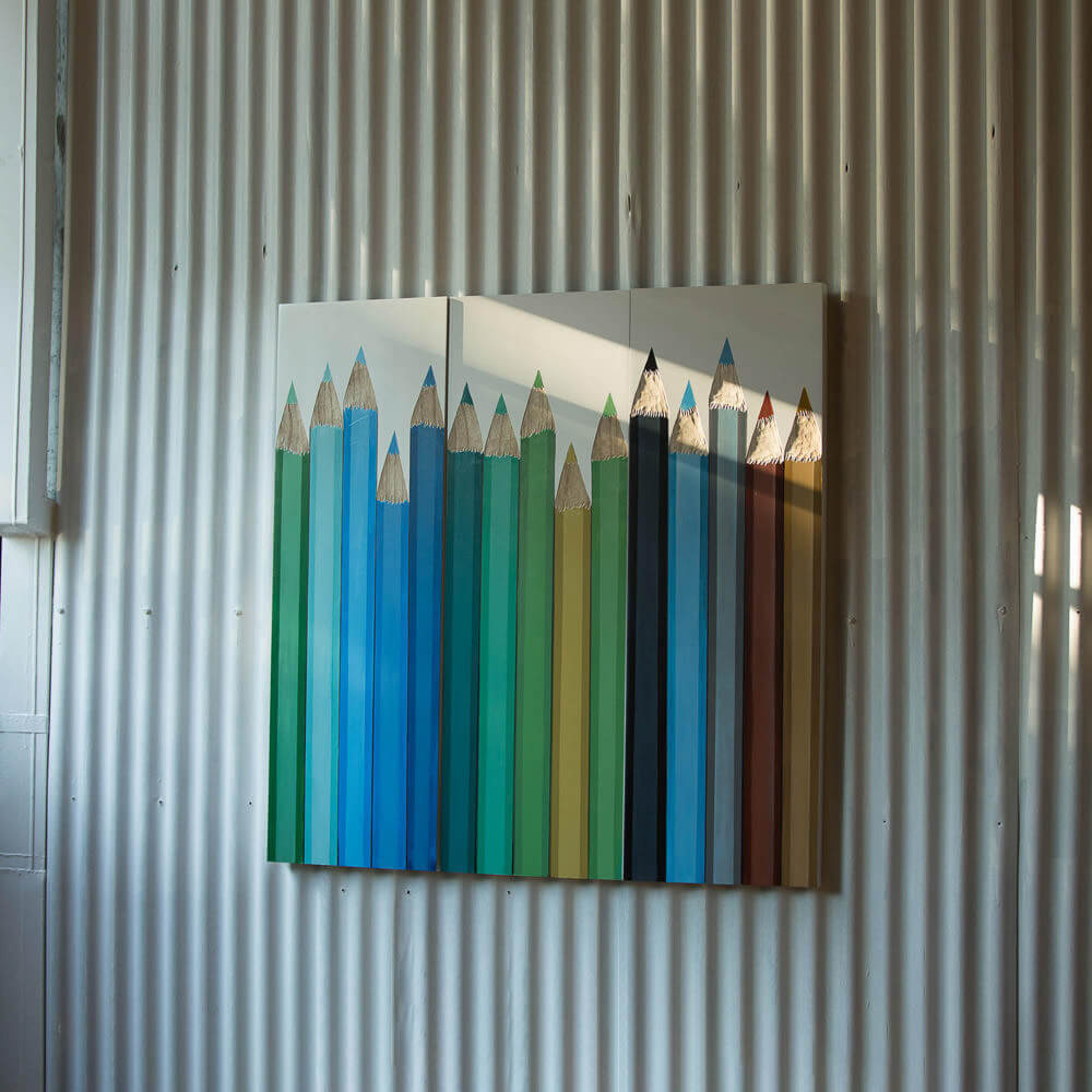 3 Panel Coloured Pencils Wall Art Mango Wood