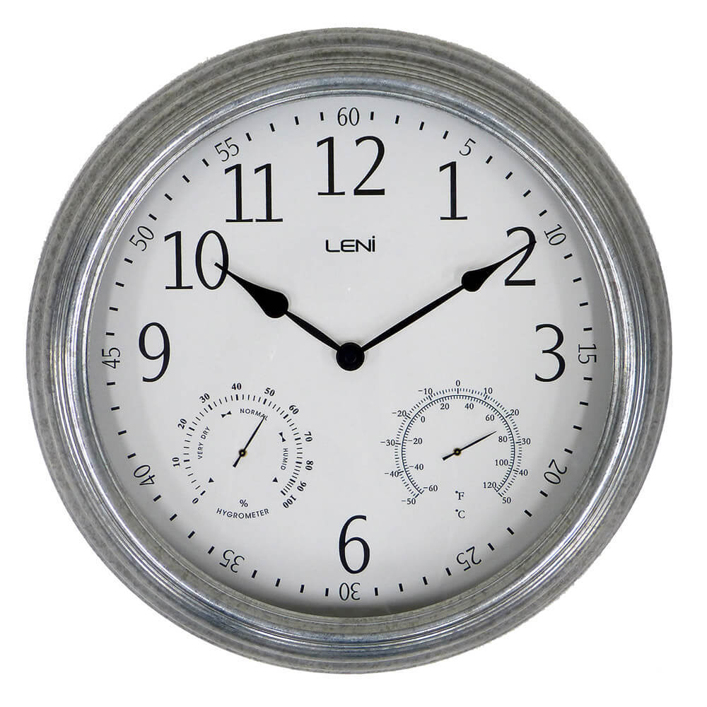 Leni Outdoor Wall Clock Hygrometer Temperature Galvanised 40.5Cm Steel