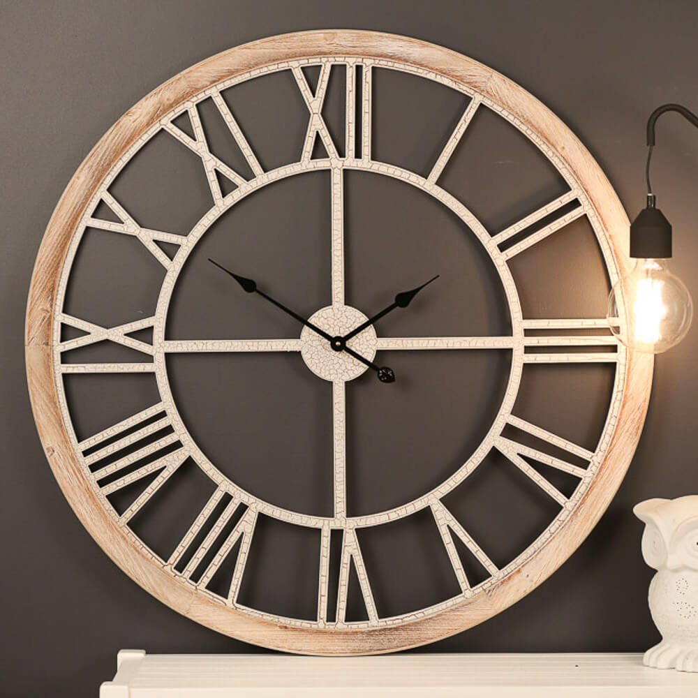 Buy the 93cm Cove Timber Large Wall Clock - Distressed White | Fast