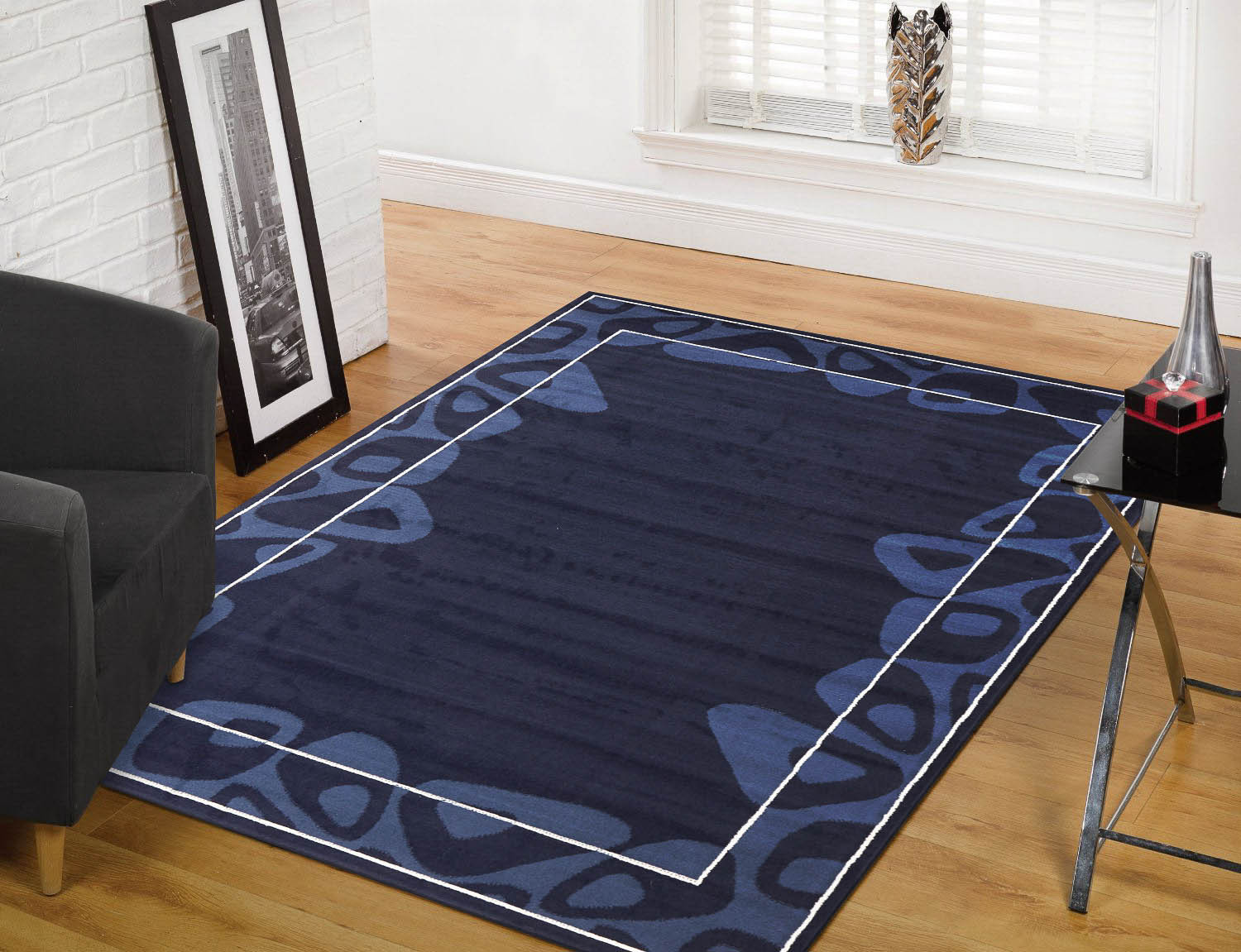 Sterling Modern Blue Navy Border Rug 160x230cm Modern Rugs Floor Rug Beyond Bright
