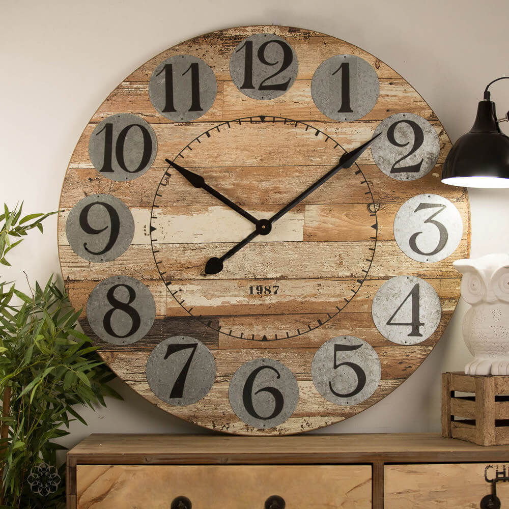 80cm Timber Unique Rustic Wall Clock