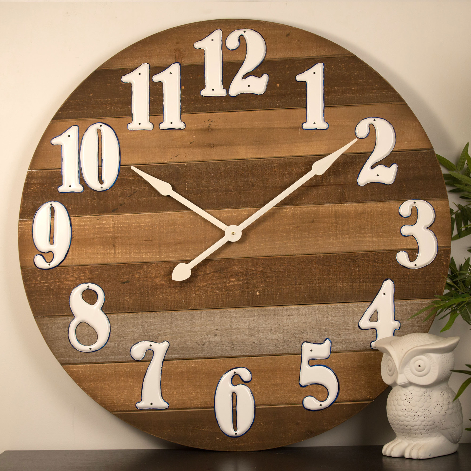 91.5cm Timber w White Numbers Wall Clock