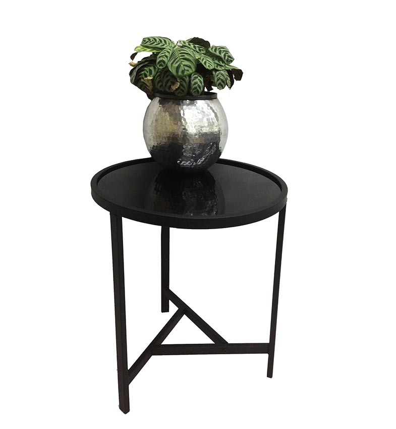 Caden Round Side Table Metal Mirror Matte Black 47cm Beyond 129 95