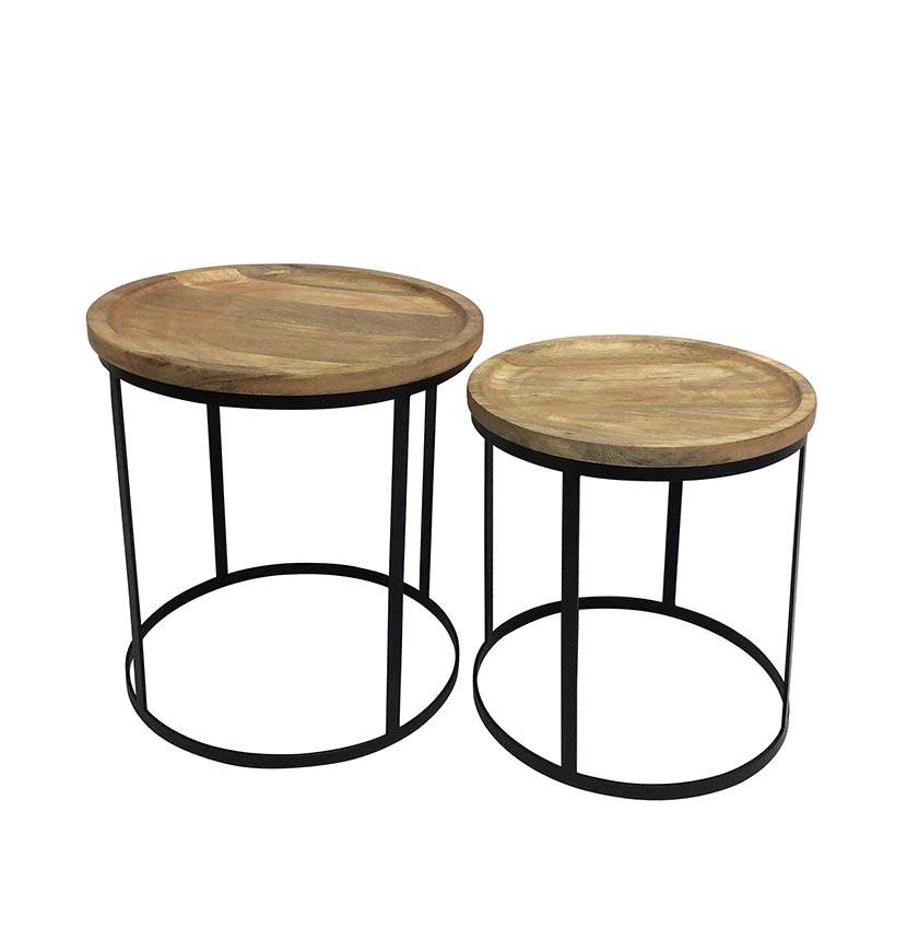 Set Of 2 Bella Round Side Tables Black Base Acacia Wood 47cm Sign Up To Get Notified When This Is Back In Stock