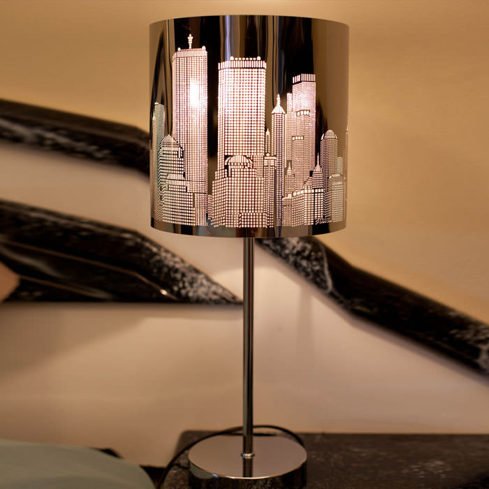 PAIR Modern Designer Bedside Table Desk Lamps Light NEW YORK SKYLINE