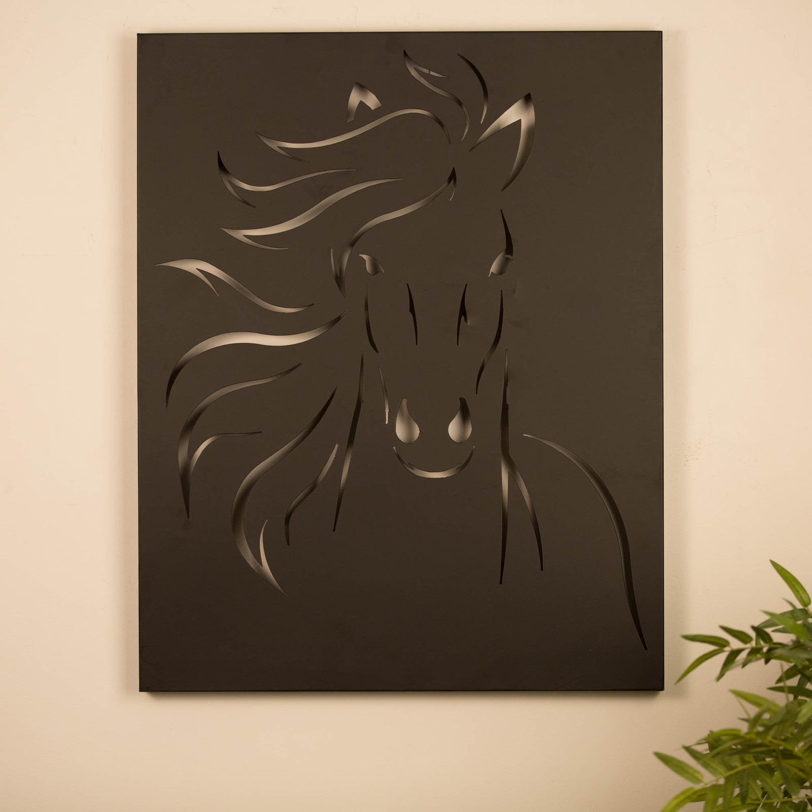 Wall Art 70cm Black Horse Metal Unique Steel Stylish Designer Laser Cut