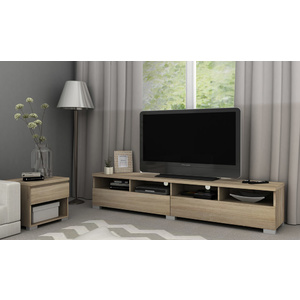 Elara TV Stand & Entertainment Unit - 4 Compartment 2 Drawers - Light Sonoma Oak - 207x40cm