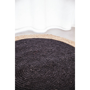 Piazza Round Jute Natural Rug Black