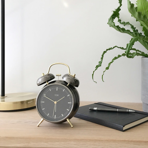 Toki - Tomas Silent Sweep Twin Bell Alarm Clock - Gun Metal - 18cm