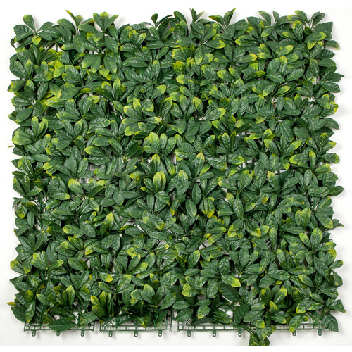 UV Stabalised Artificial Green Wall Leaf Screens / Panels - 1m x 1m - Laurel Leaf Yellow Tips