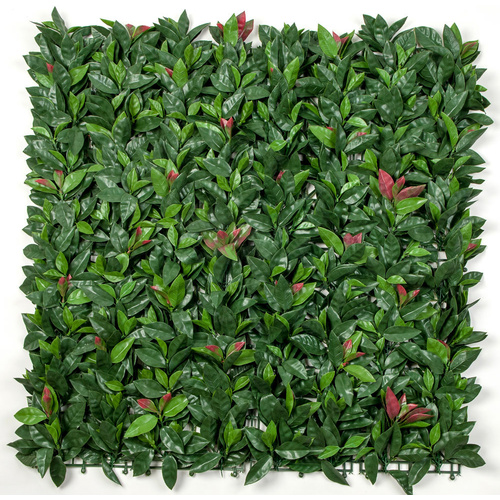 UV Stabalised Artificial Green Wall Leaf Screens / Panels - 1m x 1m - Photinia (Red Robin)