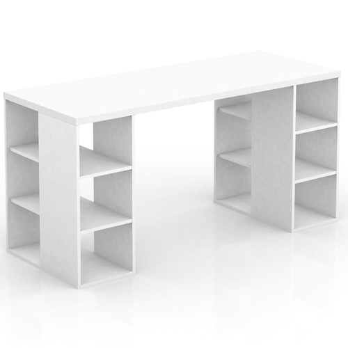 Bloc Modern Desk/Computer Table - 6 Storage Shelves - White - 150x74cm