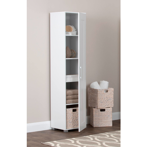 Montreal Muti-Purpose Tall Cupboard - Single Door in 5 Shelves - White - 40x185cm