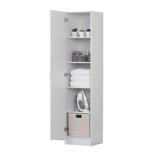 Multi-Purpose Single Door Storage Cupboard - 5 Tier - White - 40x40x180cm