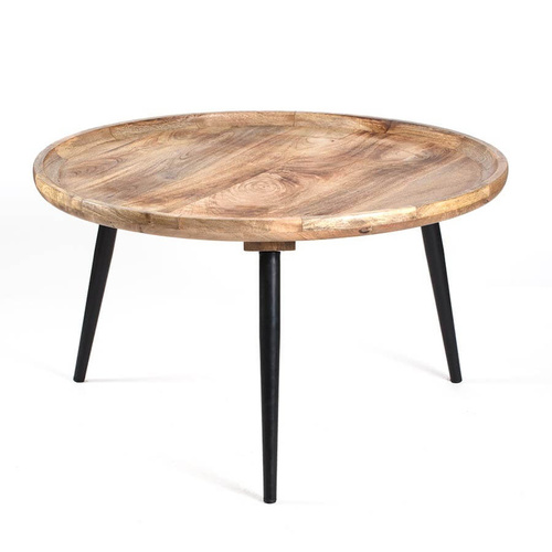 Oslo Iron Mango Wood Trio Round Coffee Table - Natural/Black - 75x43cm