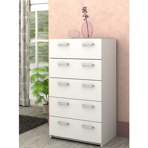 Tribecca Tall-Boy Chest - 5 Drawer - White - 60x109cm