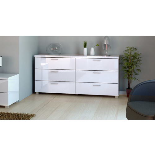 Elisha Chest - 6 Drawer - High Gloss White - 140x67cm