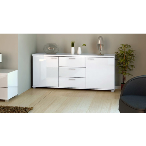 Elisha Buffet Sideboard Unit - 3 Drawers with 4 Shelves - High Gloss White - 160x67cm