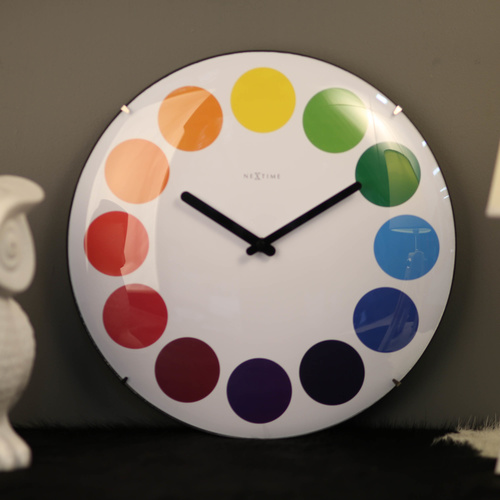 NeXtime Silent Multicolour Dots Dome Wall Clock - White - 35cm