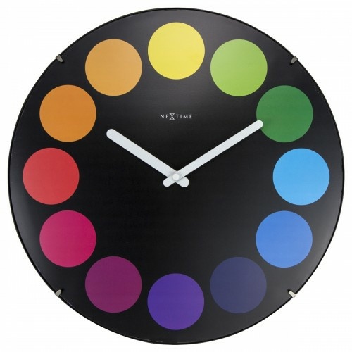 NeXtime Silent Multicolour Dots Dome Wall Clock - Black - 35cm