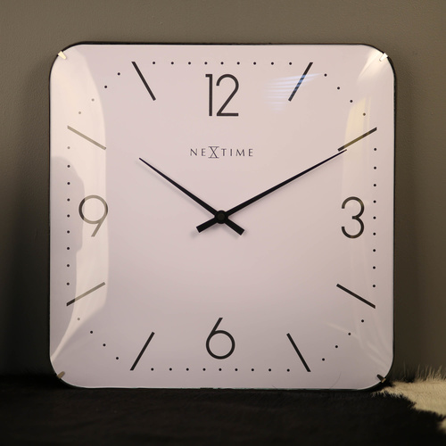 NeXtime Silent Basic Square Dome Wall Clock - White - 35x35cm