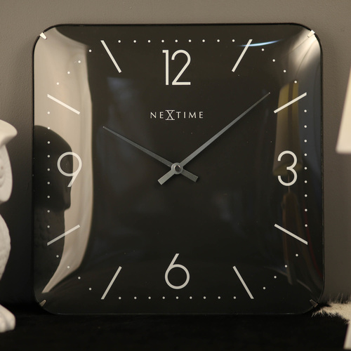 NeXtime Silent Basic Square Dome Wall Clock - Black - 35x35cm