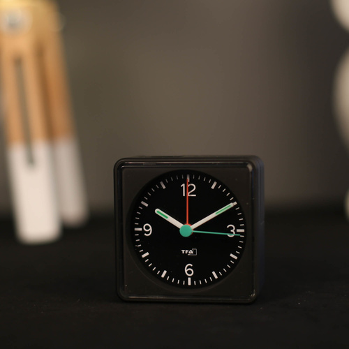 TFA Germany Push Silent Electronic Alarm Clock - Black - 7cm