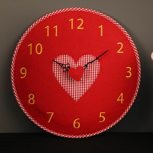 TFA Germany Felt Wall Clock - Red Heart - 33cm