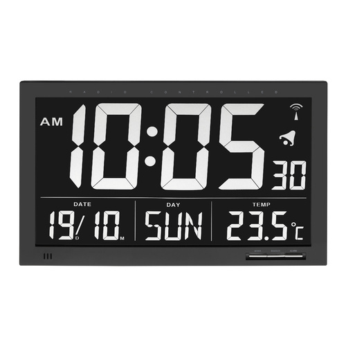 TFA Germany Silent Digital Alarm Wall Clock - Black - 37x23cm