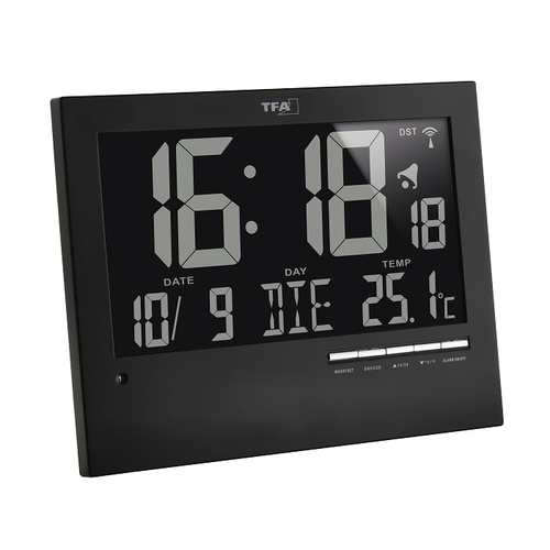 TFA Germany Silent Digital Wall Clock w/ Automatic Night Backlight