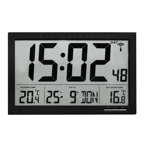 TFA Germany Silent Digital Alarm Wall Clock - Black - 37 x 29cm
