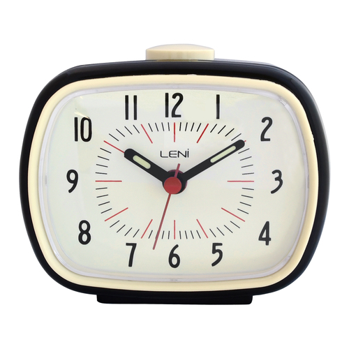 Leni Retro Alarm Clock - Black - 11x9cm