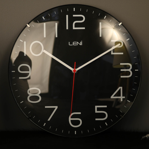 Leni Silent Classic Wall Clock with Glass Dome - Black - 30cm