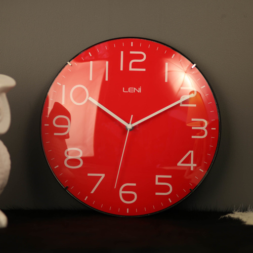 Leni Silent Classic Wall Clock with Glass Dome - Red - 30cm