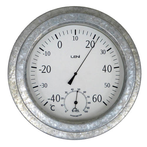 Outdoor Thermometer with Hygrometer - Galvanised - 22cm