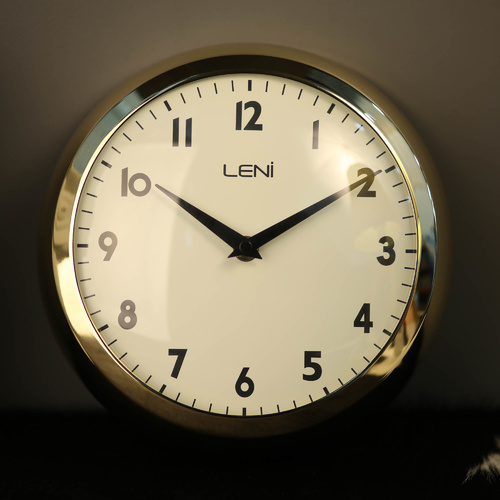 Leni Metal School Wall Clock - Gold -23cm