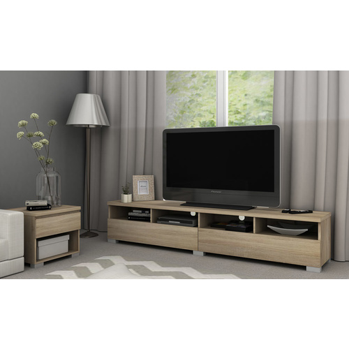 Elara TV Stand & Entertainment Unit - 4 Compartment 2 Drawers - Light Sonoma Oak - 207x40cm
