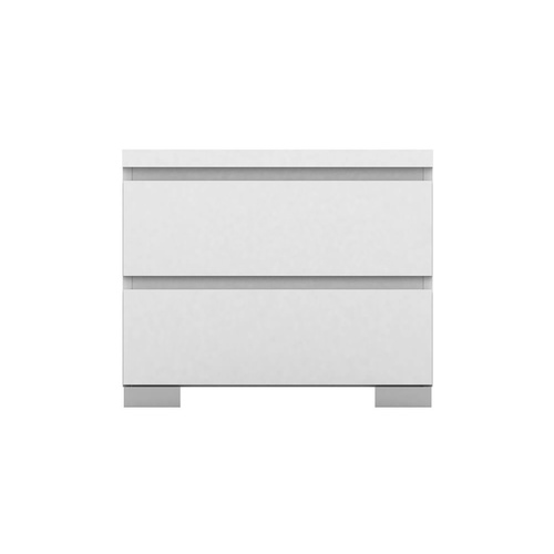 Elara Bedside Table - 2 Drawer - High Gloss White - 55x46cm