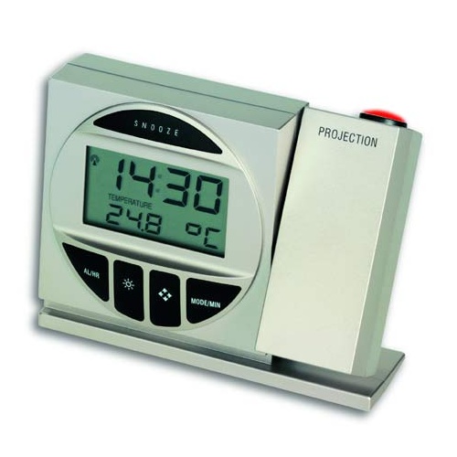 TFA Germany Silent Projection Alarm Clock w/ Snooze Thermometer