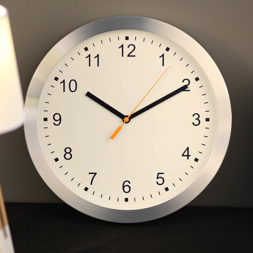 TFA Germany Brushed Aluminium and Glass Wall Clock - White 30cm
