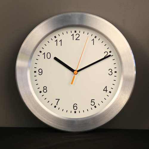 TFA Germany Brushed Aluminium and Glass Wall Clock - White 25cm
