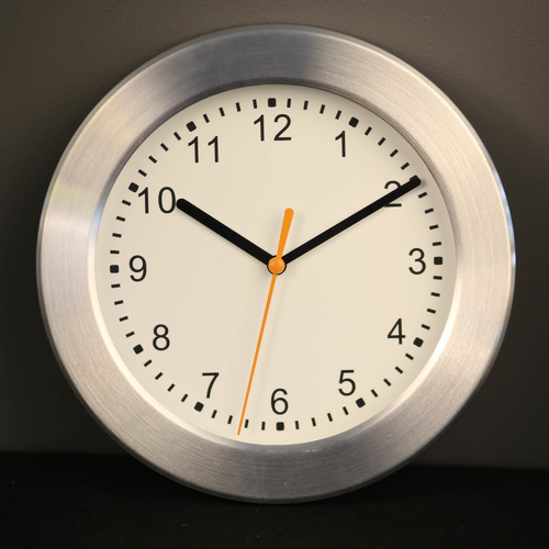 TFA Germany Brushed Aluminium and Glass Wall Clock - White 20cm