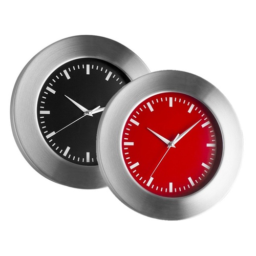 TFA Germany Brushed Aluminium and Glass Wall Clock - Red 30cm