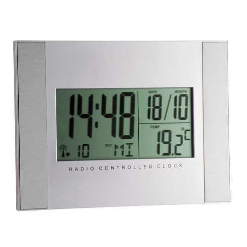TFA Germany Silent Digital Wall and Alarm Clock - Silver