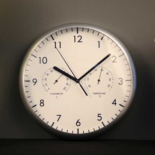 TFA Germany Wall Clock w/ Thermo and Hygrometer - Silver - 26.5cm
